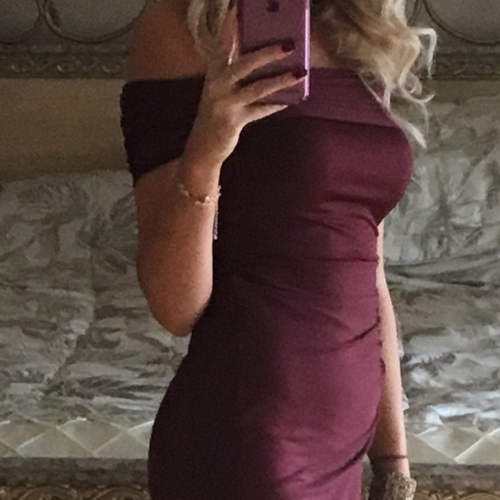 Wine off the shoulders dress! Wore once !!